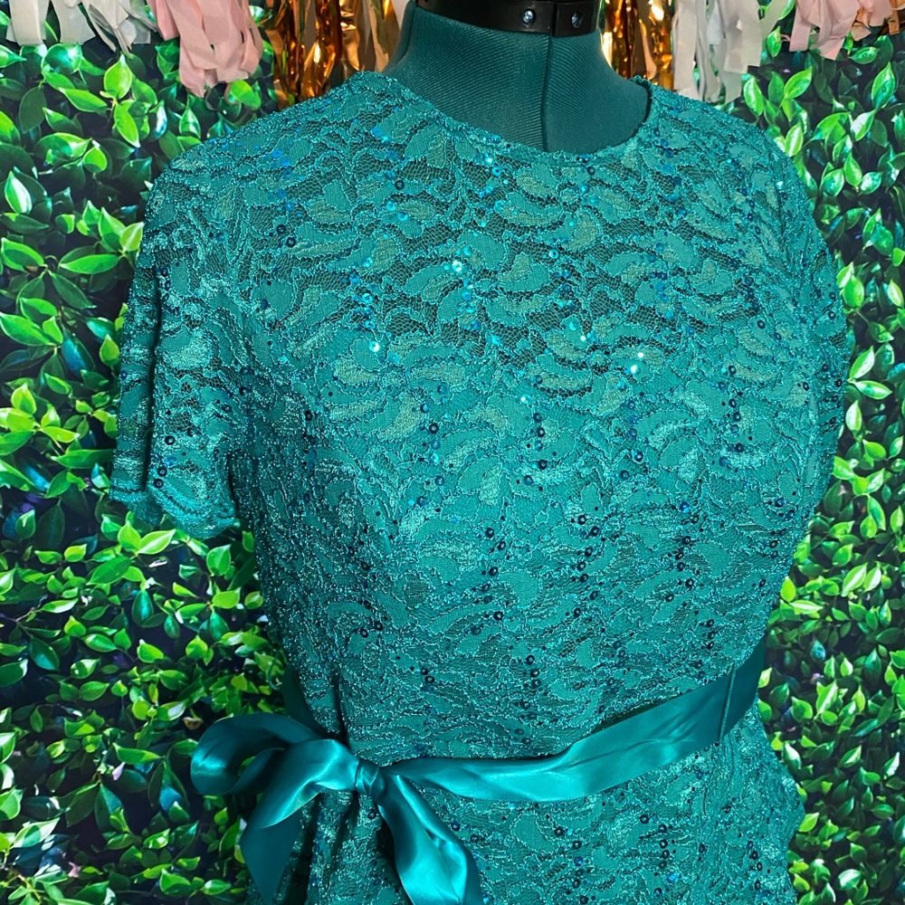 Teal Lace and Sequin Top